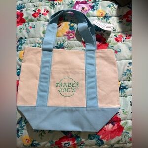 Trader Joe’s mini canvas tote bag Blue and Cream